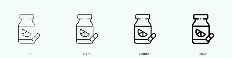 Vitamin Pille Symbol. dünn, Licht, regulär und Fett gedruckt Stil Design isoliert auf Weiß Hintergrund vektor