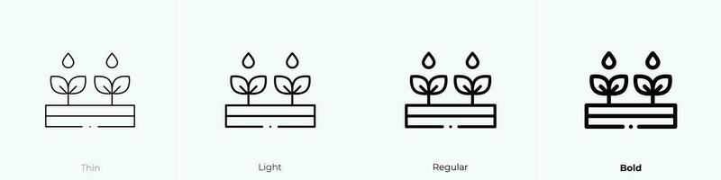 Bewässerung Pflanzen Symbol. dünn, Licht, regulär und Fett gedruckt Stil Design isoliert auf Weiß Hintergrund vektor