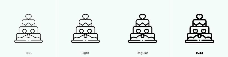 Hochzeit Kuchen Symbol. dünn, Licht, regulär und Fett gedruckt Stil Design isoliert auf Weiß Hintergrund vektor