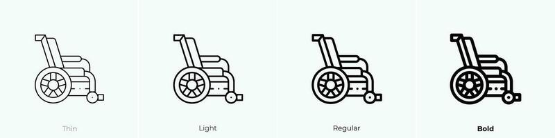 Rollstuhl Symbol. dünn, Licht, regulär und Fett gedruckt Stil Design isoliert auf Weiß Hintergrund vektor
