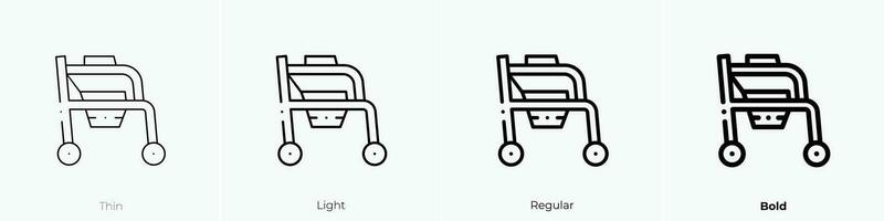 auf Rädern Symbol. dünn, Licht, regulär und Fett gedruckt Stil Design isoliert auf Weiß Hintergrund vektor