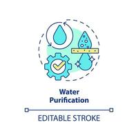 Wasser Reinigung Konzept Symbol. wird bearbeitet von hydro Quellen. aqua Behandlung abstrakt Idee dünn Linie Illustration. isoliert Gliederung Zeichnung. editierbar Schlaganfall vektor