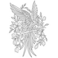 Papagei und Blumen handgezeichnet für Erwachsene Malbuch adult vektor