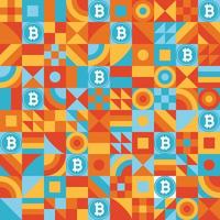 einfaches geometrisches Muster mit blauem Zeichen der Bitcoin-Symbolzeichen-Vektorillustration vektor