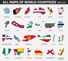 alle Karten der Länder und Flaggen der Welt. 5 von 10 setzen. Sammlung der Umrissform der internationalen Länderkarte mit Schatten. flaches Design . Vektor. vektor