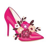 Patent Leder Stilett Schuh mit Blumen. Vektor Clip Art.