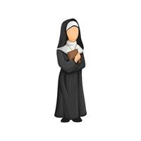 Nonne halten Bibel Pose religiös Menschen Zahl Karikatur Illustration Vektor