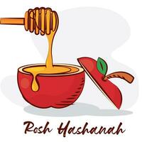 hand dragen rosh hashanah äpple och honung vektor
