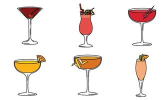 uppsättning av färgad tropisk cocktail skiss ikoner vektor