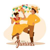 söt par dans med traditionell festa junina kläder vektor