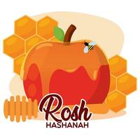 isoliert Apfel Obst mit Honig und ein Biene rosh hashanah Vektor