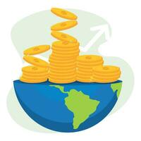 Stapel von Münzen über Planet Erde Finanzen Symbol Vektor