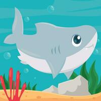 isoliert süß Hai Meer Tier Charakter Vektor