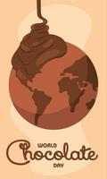 isoliert Planet Erde mit geschmolzen Schokolade Welt Schokolade Tag Vektor