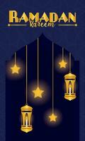 golden Laternen und Star Formen auf arabisch Moschee Fenster Ramadan kareem Vektor