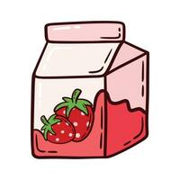 Erdbeere Milch Karton Box Gekritzel zum trinken und Getränk Karikatur Vektor Illustration