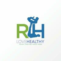 Logo Design Grafik Konzept kreativ abstrakt Prämie Vektor Lager Brief Initiale rh mit Paar Yoga Heben Pose verbunden Gesundheit harmonisch Lebensstil