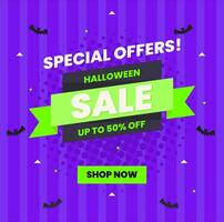 Halloween Verkauf Sozial Medien Post Vorlage Blau und Grün Farbe mit Schläger Vektor Silhouette