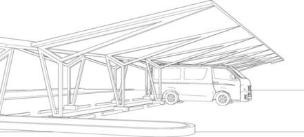 3d Illustration von Parkplatz und Carport vektor
