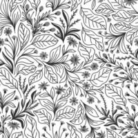 weißer nahtloser Hintergrund mit grauen Blumen und Blättern vektor