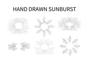 handgezeichnetes Sunburst-Set vektor