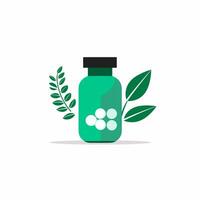 Wellness Marke gefüllt Grün Logo. Impfstoff Produktion. Pflanze basierend. Flasche mit Blätter. Design Element. erstellt mit künstlich Intelligenz. ai Kunst zum korporativ Marke, natürlich Apotheke vektor