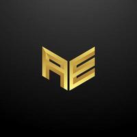 ae logotyp monogram brev initialer formgivningsmall med guld 3d konsistens vektor
