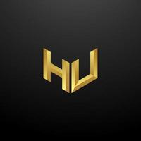 hu Logo Monogramm Brief Initialen Designvorlage mit Gold 3D Textur vektor