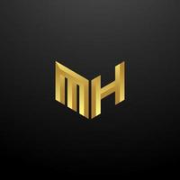 mh logotyp monogram brev initialer formgivningsmall med guld 3d konsistens vektor