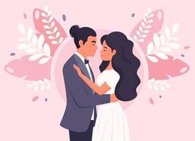 bröllopspar. man och kvinna gifta sig, nygifta. bröllopsporträtt. vektor