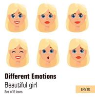 blond kvinna med olika ansiktsuttryck vektor
