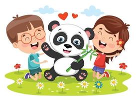 Kinder spielen mit Panda vektor