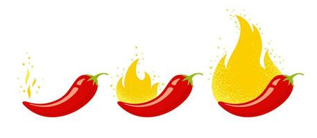 mild, medium och varm chili peppar. chili peppar för thai eller mexikansk mat. vektor