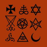 satanisch Symbole mittelalterlich Okkultismus Magie Briefmarken Siegel Schlüssel mystisch Symbole Knoten Teufel Kreuz Siegel Luzifer vektor