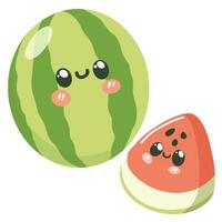 söt vattenmelon frukter. söt tecknad serie illustration vektor