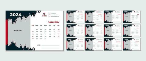monatlich Kalender Vorlage zum 2024 Jahr, Kalender 2024 Woche Start Sonntag korporativ Design Planer Vorlage. vektor