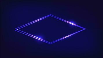 neon dubbel- romb ram med lysande effekter på mörk bakgrund. tömma lysande techno bakgrund. vektor illustration.