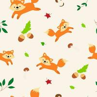 nahtlos Wald Muster mit süß Wald Tiere - - Fuchs, Reh, Igel, Eichhörnchen, Bär Illustrationen. Vektor Illustration
