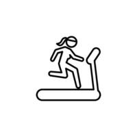 kvinna löpning på löpband ikon. enkel översikt stil. springa, kvinna, Gym Utrustning, kondition, övning maskin, sport begrepp. tunn linje symbol. vektor isolerat på vit bakgrund. svg.