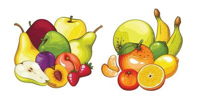 frukt blanda isolerat vektor illustration. frukt färgrik illustrationer isolerat på vit bakgrund. frukt samling.