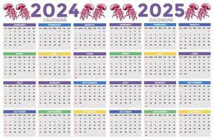 2024, 2025 kalender design mall för Lycklig ny år vektor