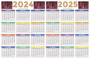 2024, 2025 Kalender Design Vorlage zum glücklich Neu Jahr vektor