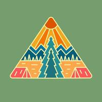Camping zusammen unter Berg Mono Linie Vektor Illustration zum t Hemd Patch Abzeichen Design
