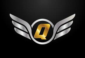 Englisch Alphabet q mit Flügel Logo Design. Auto und Automobil Vektor Logo Konzept