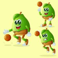 söt guava tecken spelar basketboll vektor