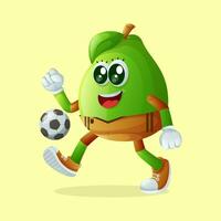 söt guava karaktär spelar fotboll vektor