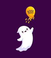 tecknad serie halloween söt spöke med bua ballong vektor