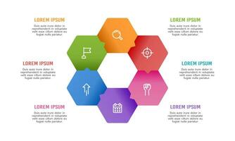 Infografik Botschaft aufpoppen gestalten Hexagon. 6 Prozess Infografik Vorlage. Vektor Illustration.