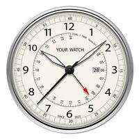 realistisch Uhr Uhr Chronograph Silber Gesicht Instrumententafel schwarz auf Weiß Design klassisch Luxus Vektor