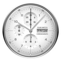 realistisch Uhr Uhr Chronograph Silber Gesicht Instrumententafel schwarz auf Weiß Design klassisch Luxus Vektor